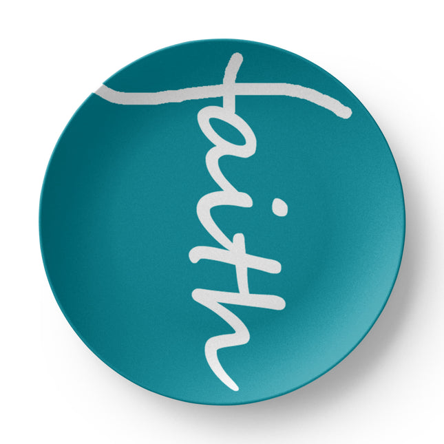 Faith 10” Plate | Teal Christian Kitchen Decor Gift (White Script)
