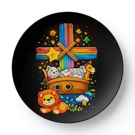 Noah's Ark Rainbow Cross Ceramic Plate – Christian Gift for Kids