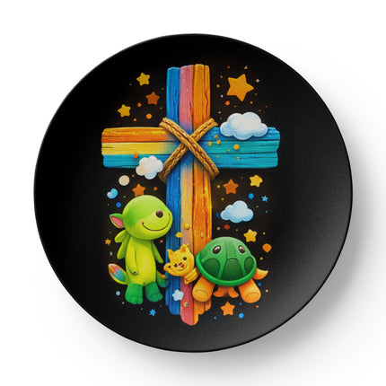 Cuddly Turtles Rainbow Cross Ceramic Plate – Christian Gift for Kids