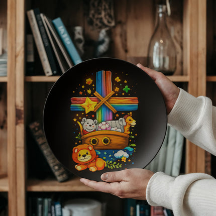 Noah's Ark Rainbow Cross Ceramic Plate – Christian Gift for Kids