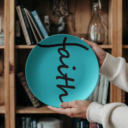 Faith 10” Plate | Teal Christian Kitchen Decor Gift (Black Script)