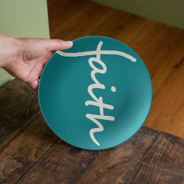 Faith 10” Plate | Teal Christian Kitchen Decor Gift (White Script)