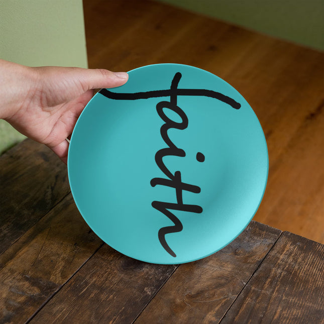Faith 10” Plate | Teal Christian Kitchen Decor Gift (Black Script)