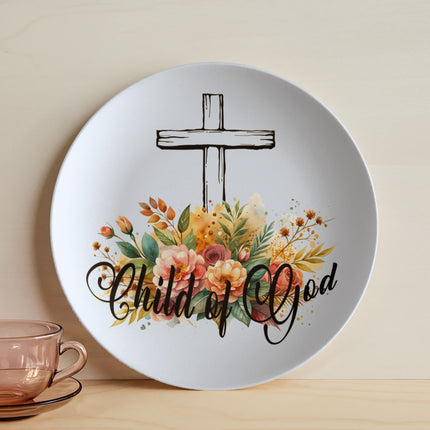Modern Christian 10" plate with Faith design — "She's covered" — a faith-forward gift for women
