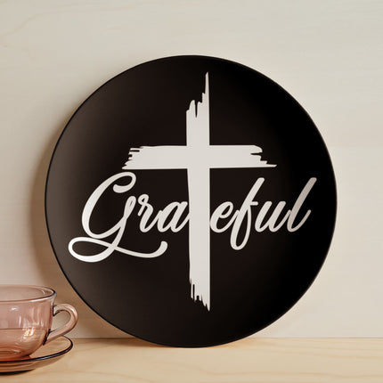 Modern Christian 10" plate with Faith design — "Real-life faith, right here" — a faith-forward gift for women