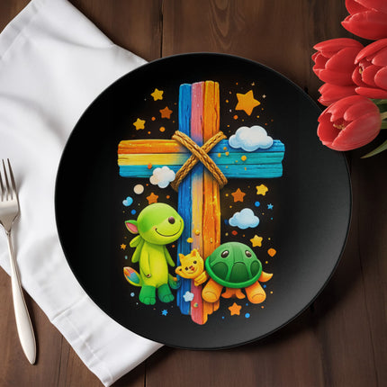Cuddly Turtles Rainbow Cross Ceramic Plate – Christian Gift for Kids