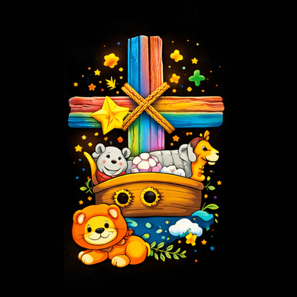 Noah's Ark Rainbow Cross Ceramic Plate – Christian Gift for Kids