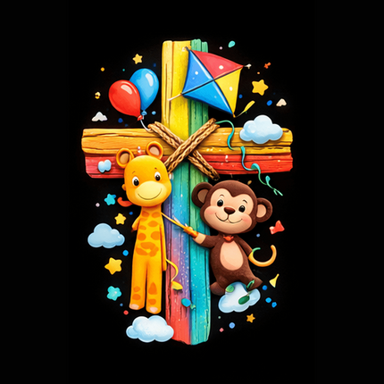 Giraffe & Monkey Rainbow Cross Ceramic Plate – Christian Gift for Kids