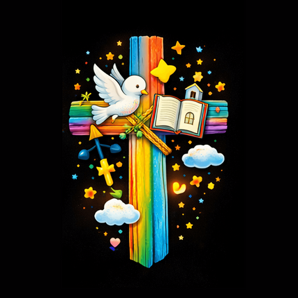 Dove & Open Bible Rainbow Cross Ceramic Plate – Christian Gift for Kids