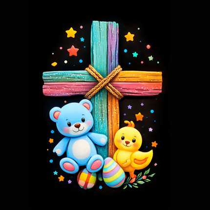 Rainbow Cross Teddy Bear & Chick Ceramic Plate – Christian Gift for Kids