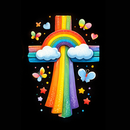 Rainbow & Clouds Cross Ceramic Plate – Christian Gift for Kids