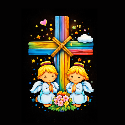 Praying Angels Rainbow Cross Ceramic Plate – Christian Gift for Kids