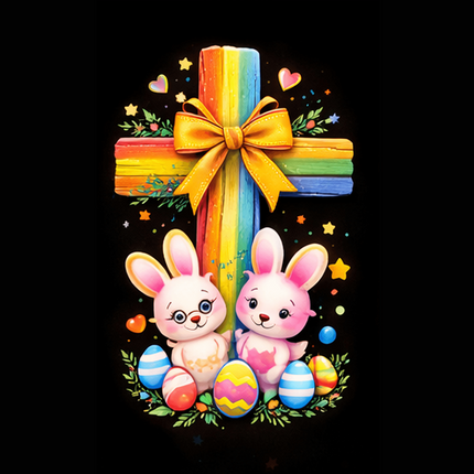 Easter Bunnies & Eggs Rainbow Cross Ceramic Plate – Christian Gift for Kids