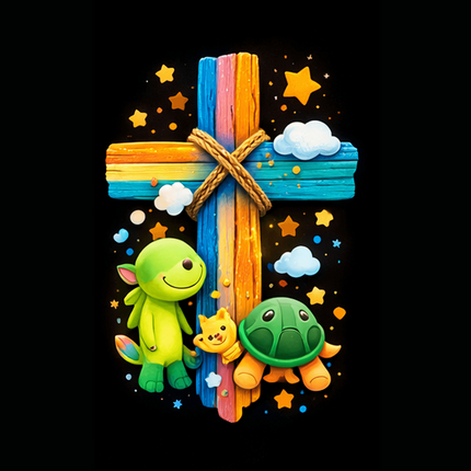 Cuddly Turtles Rainbow Cross Ceramic Plate – Christian Gift for Kids