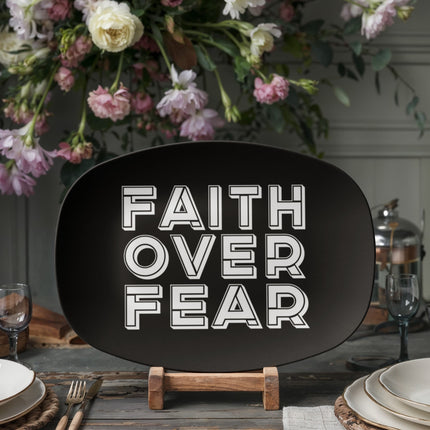 Modern Christian platter with Faith design — "Faith that gets things done" — a faith-forward gift for women