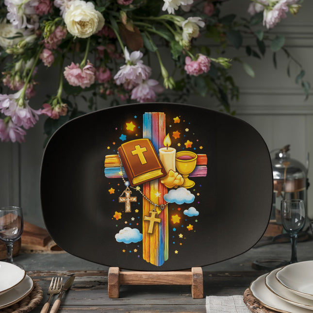 Bible, Chalice & Candle Cross Platter – Christian Gift for Kids