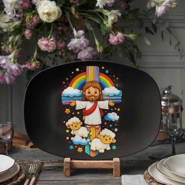 Jesus & Lambs Rainbow Platter – Christian Gift for Kids