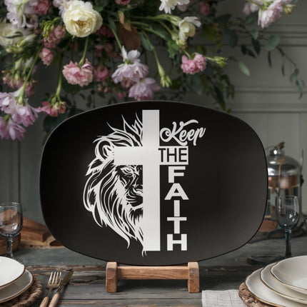 Modern Christian platter with Faith design — "In Him, anchored" — a faith-forward gift for women