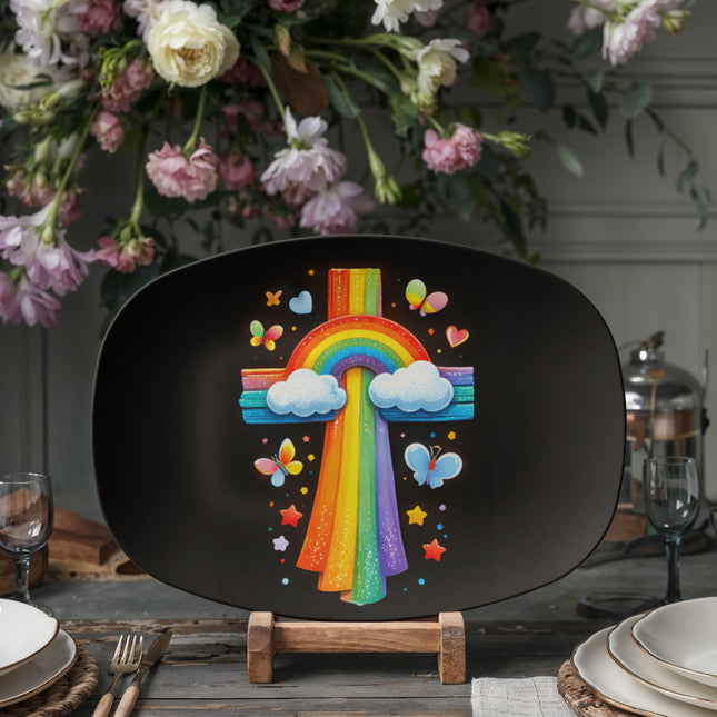 Rainbow Cross & Butterflies Platter – Christian Gift for Kids