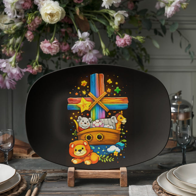 Noah's Ark Rainbow Cross Platter – Christian Gift for Kids