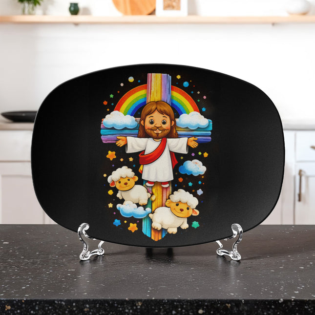 Jesus & Lambs Rainbow Platter – Christian Gift for Kids