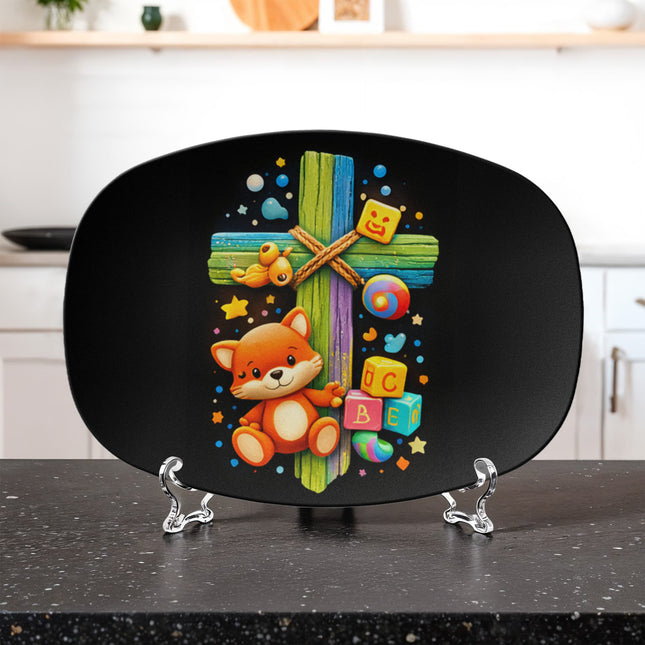 Teddy Bear & Toy Blocks Cross Platter – Christian Gift for Kids