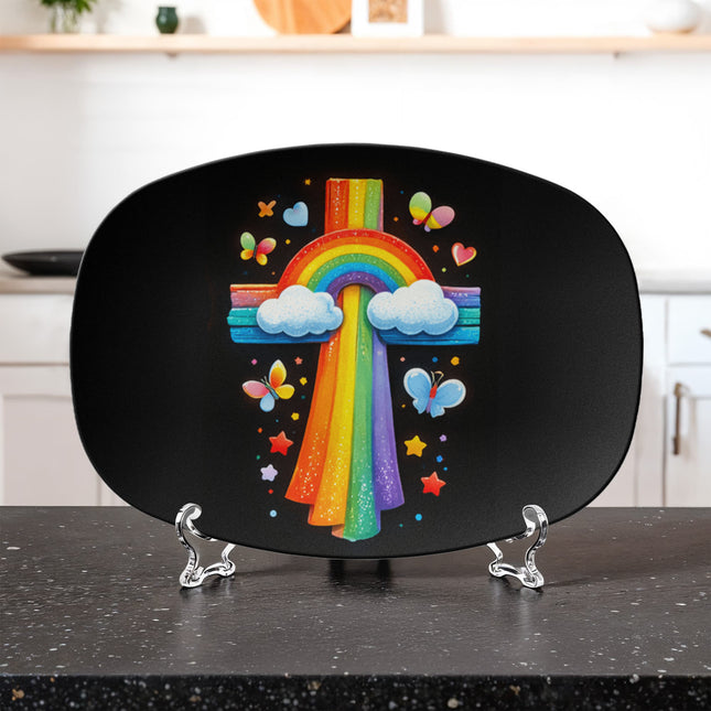 Rainbow Cross & Butterflies Platter – Christian Gift for Kids