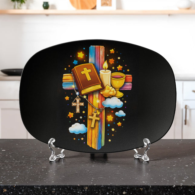 Bible, Chalice & Candle Cross Platter – Christian Gift for Kids