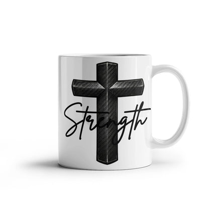 Christian Coffee Mug | Strength Cross Ceramic Mug (11 & 15 oz)