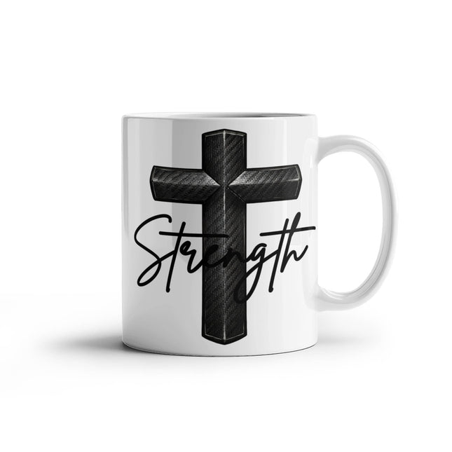 Christian Coffee Mug | Strength Cross Ceramic Mug (11 & 15 oz)