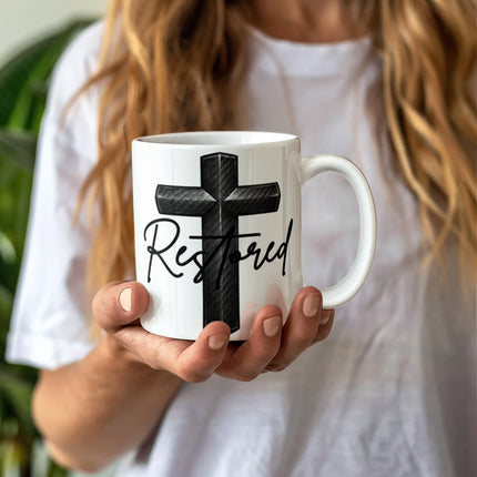 Christian Coffee Mug | Restored Cross Ceramic Mug (11 & 15 oz)
