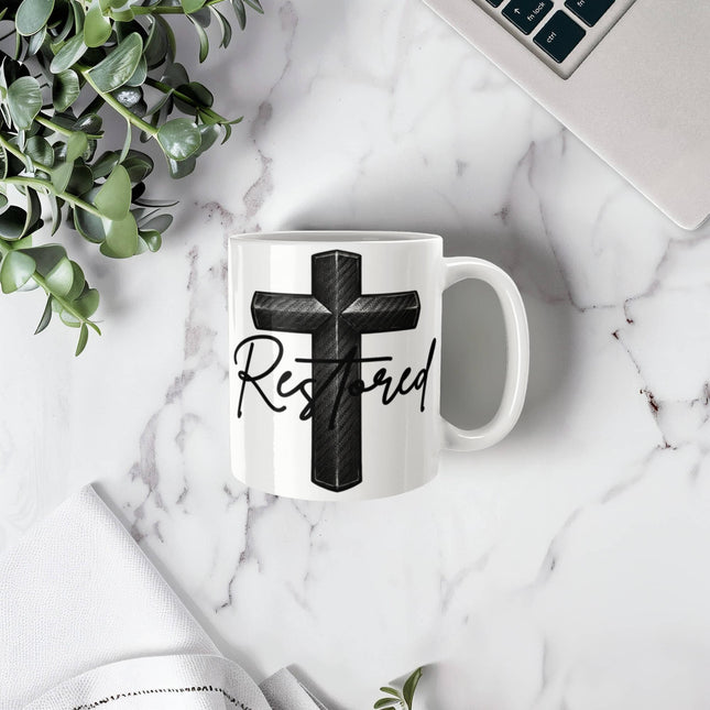 Christian Coffee Mug | Restored Cross Ceramic Mug (11 & 15 oz)