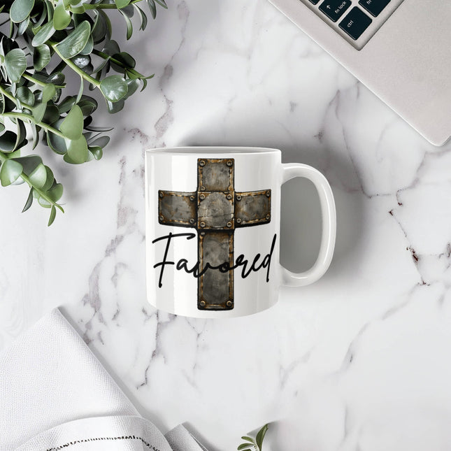 Christian Coffee Mug | Favored Cross Ceramic Mug (11 & 15 oz)