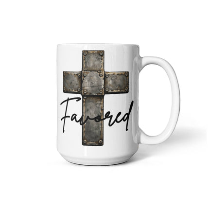 Christian Coffee Mug | Favored Cross Ceramic Mug (11 & 15 oz)
