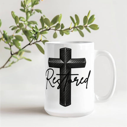 Christian Coffee Mug | Restored Cross Ceramic Mug (11 & 15 oz)