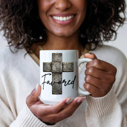 Christian Coffee Mug | Favored Cross Ceramic Mug (11 & 15 oz)
