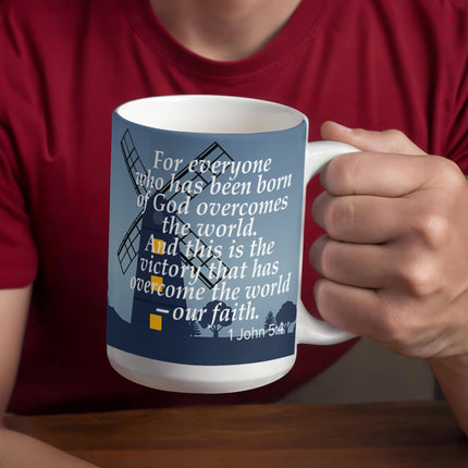 1 John 5:4 Christian Coffee Mug | Our Faith Overcomes the World