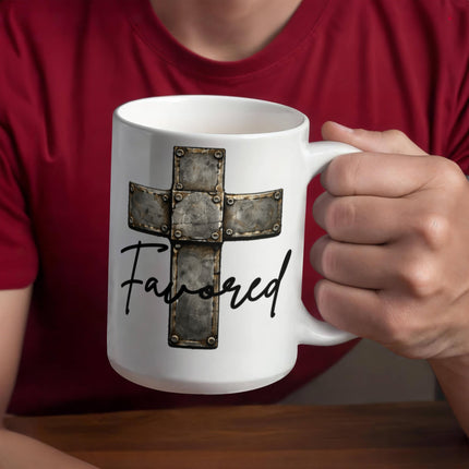 Christian Coffee Mug | Favored Cross Ceramic Mug (11 & 15 oz)