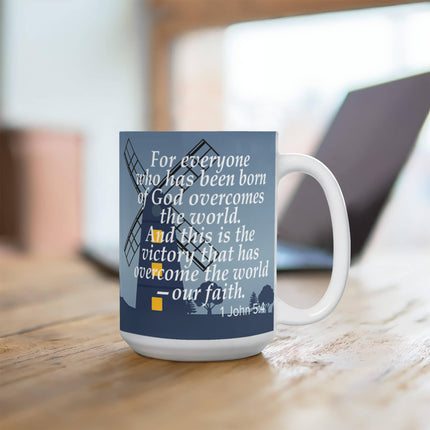 1 John 5:4 Christian Coffee Mug | Our Faith Overcomes the World
