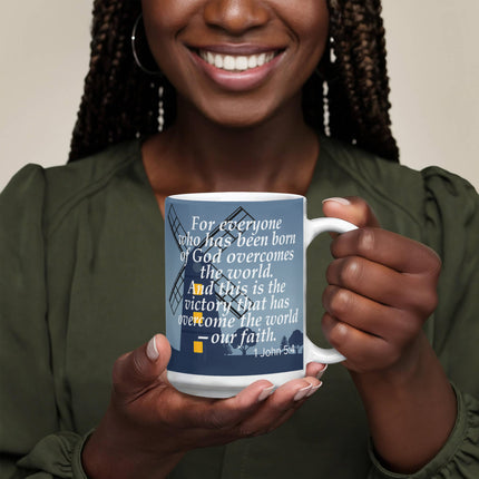1 John 5:4 Christian Coffee Mug | Our Faith Overcomes the World