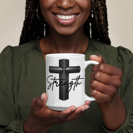 Christian Coffee Mug | Strength Cross Ceramic Mug (11 & 15 oz)