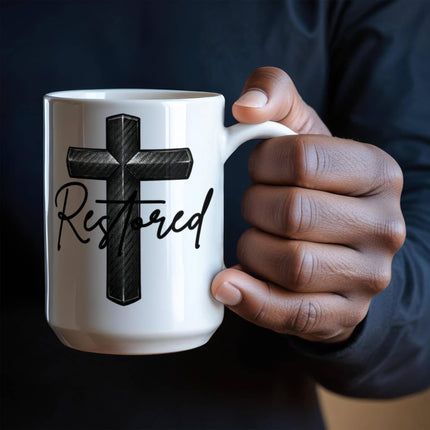 Christian Coffee Mug | Restored Cross Ceramic Mug (11 & 15 oz)