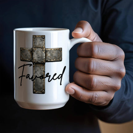 Christian Coffee Mug | Favored Cross Ceramic Mug (11 & 15 oz)