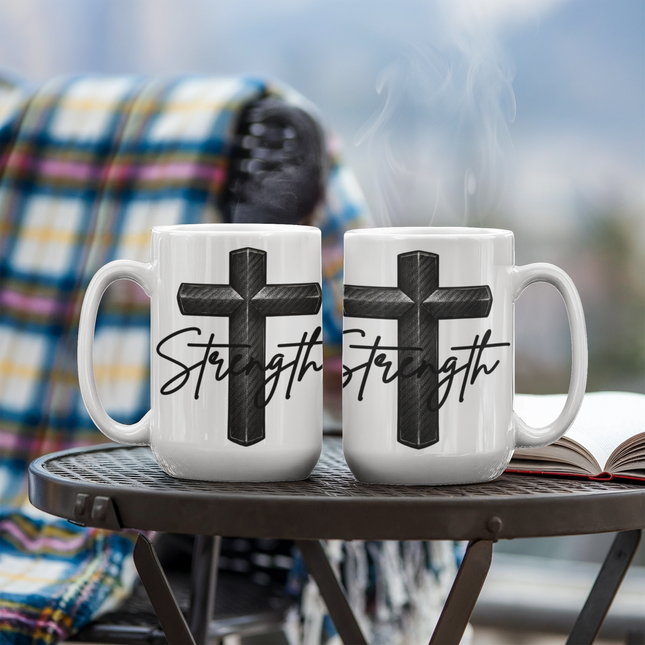 Christian Coffee Mug | Strength Cross Ceramic Mug (11 & 15 oz)