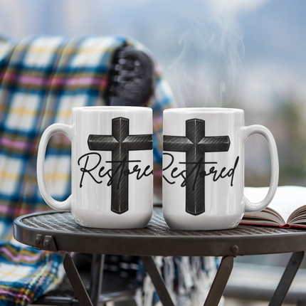 Christian Coffee Mug | Restored Cross Ceramic Mug (11 & 15 oz)