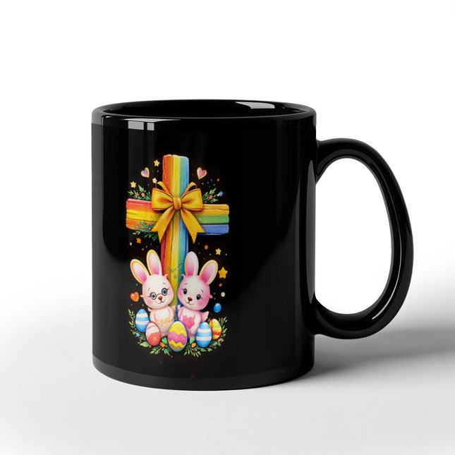 Rainbow Cross Bunnies | Christian Black Ceramic Mugs | Gift for Kids