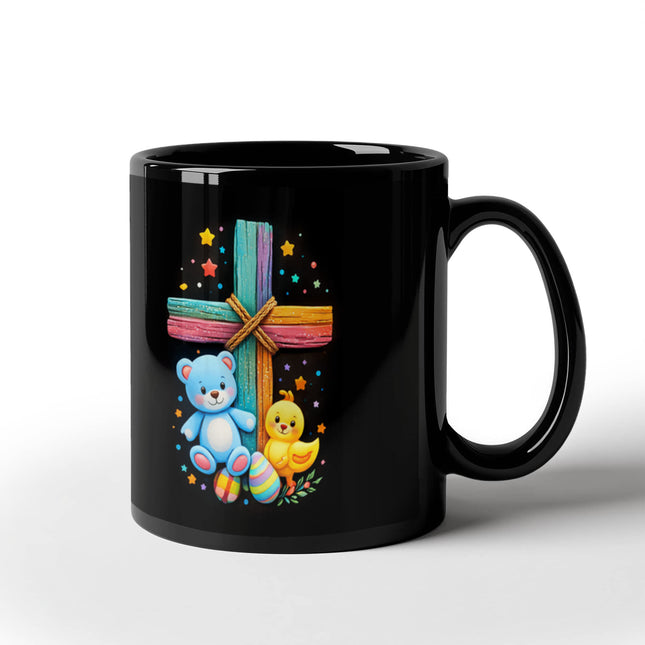 Rainbow Cross Teddy Bear | Christian Black Ceramic Mugs | Gift for Kids