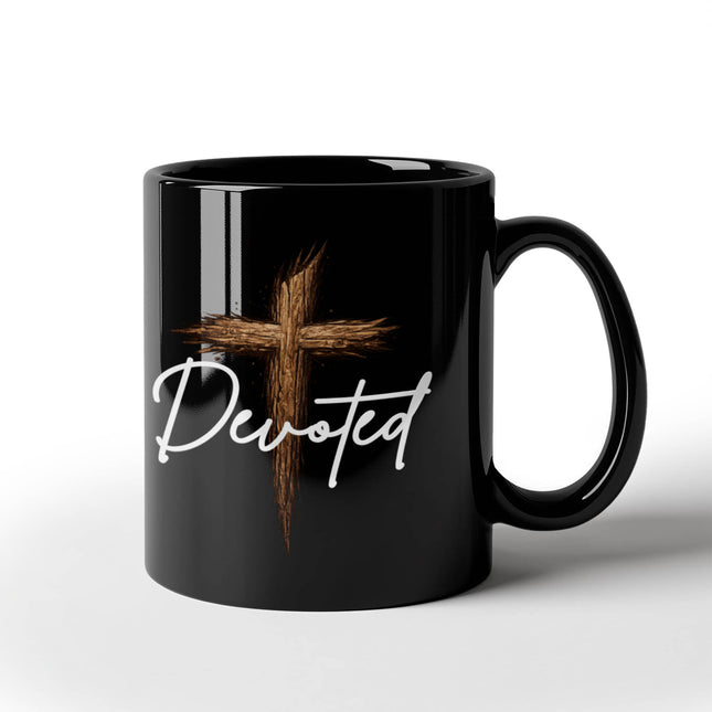 Devoted Cross Black Coffee Mug – Christian Gift for Men