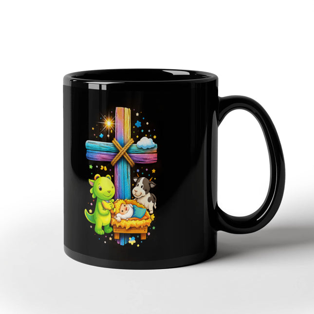 Rainbow Cross Frog And Cow | Christian Black Ceramic Mugs | Gift for Kids