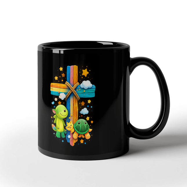 Rainbow Cross Turtle | Christian Black Ceramic Mugs | Gift for Kids
